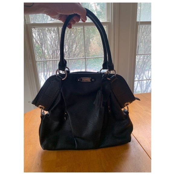 Nine‎ West Satchel Black Leather Purse Bag Pockets Lined Zip Handbag, Medium - Picture 3 of 11